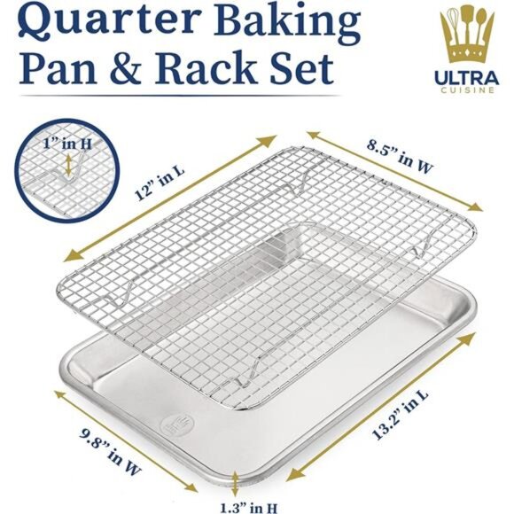 Ultra Cuisine Quarter Sheet Pan with Wire Rack Set - Includes Premium Aluminum - Picture 2 of 7